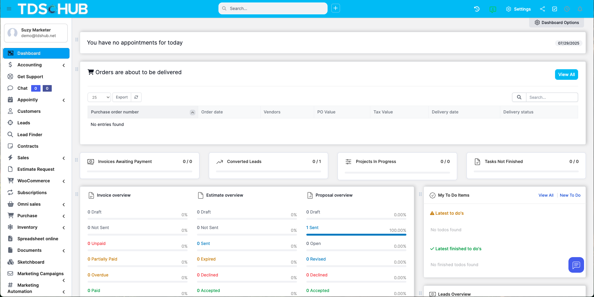 TruDriveSync ERP Business Software Dashboard screenshot
