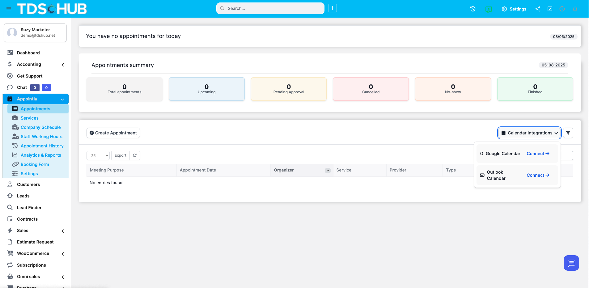 appointments & scheduling dashboard TruDriveSync business management system