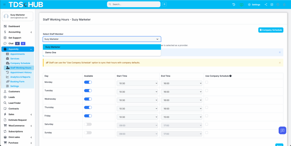 Staff Appointment Availability