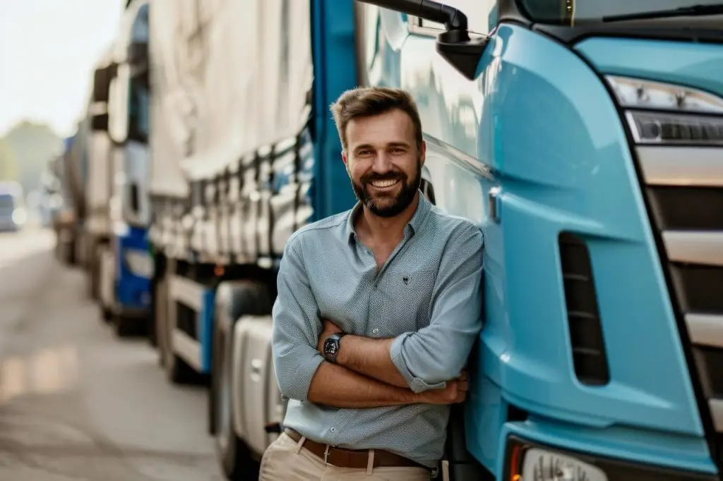 ai generated, truck, driver, car, yeast, mechanics, repair, auto, transportation, delivery, vehicle, work, smile, business, garage, automobile, industry, standing, service, working